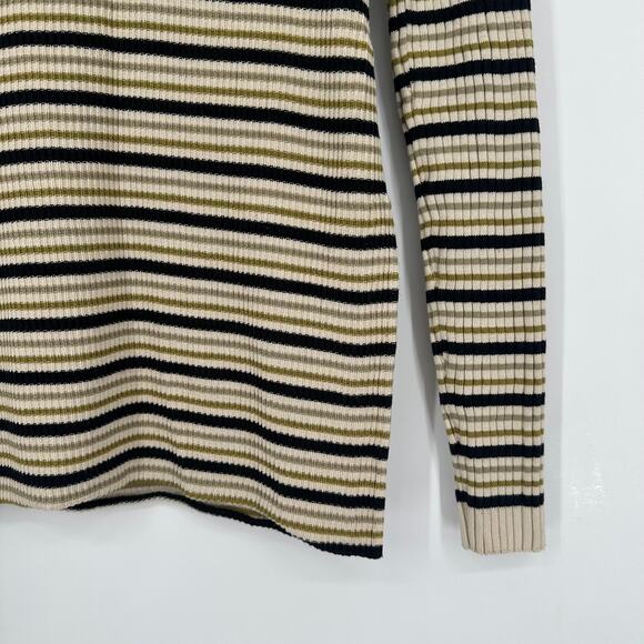 Proenza Schouler Rib Knit Striped Turtleneck Sweater Silk Cotton Y2K Style Top